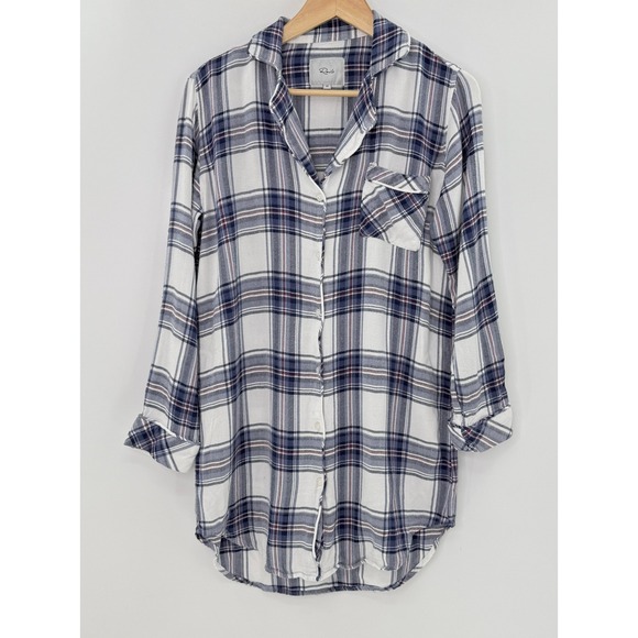 Rails Plaid Button Down Long Sleeve White‎ & Blue Shirt Sleep Shirt  XS Cozy - Picture 1 of 12